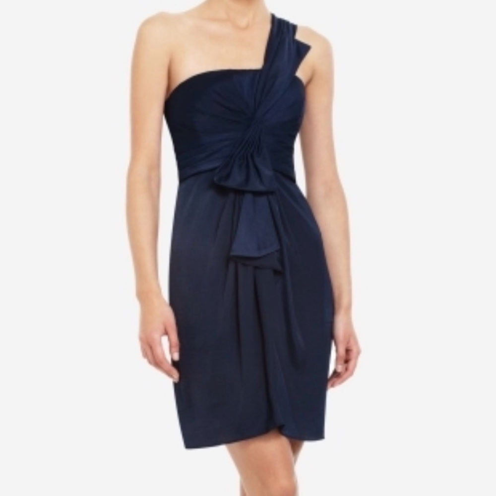 BGBG Max Azria Petites ⭐️ VGUC Navy Blue Ink One-Shoulder Dress Size 6P